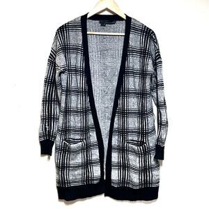 360 Cashmere Open front Black Grey Check Cardigan Womens S